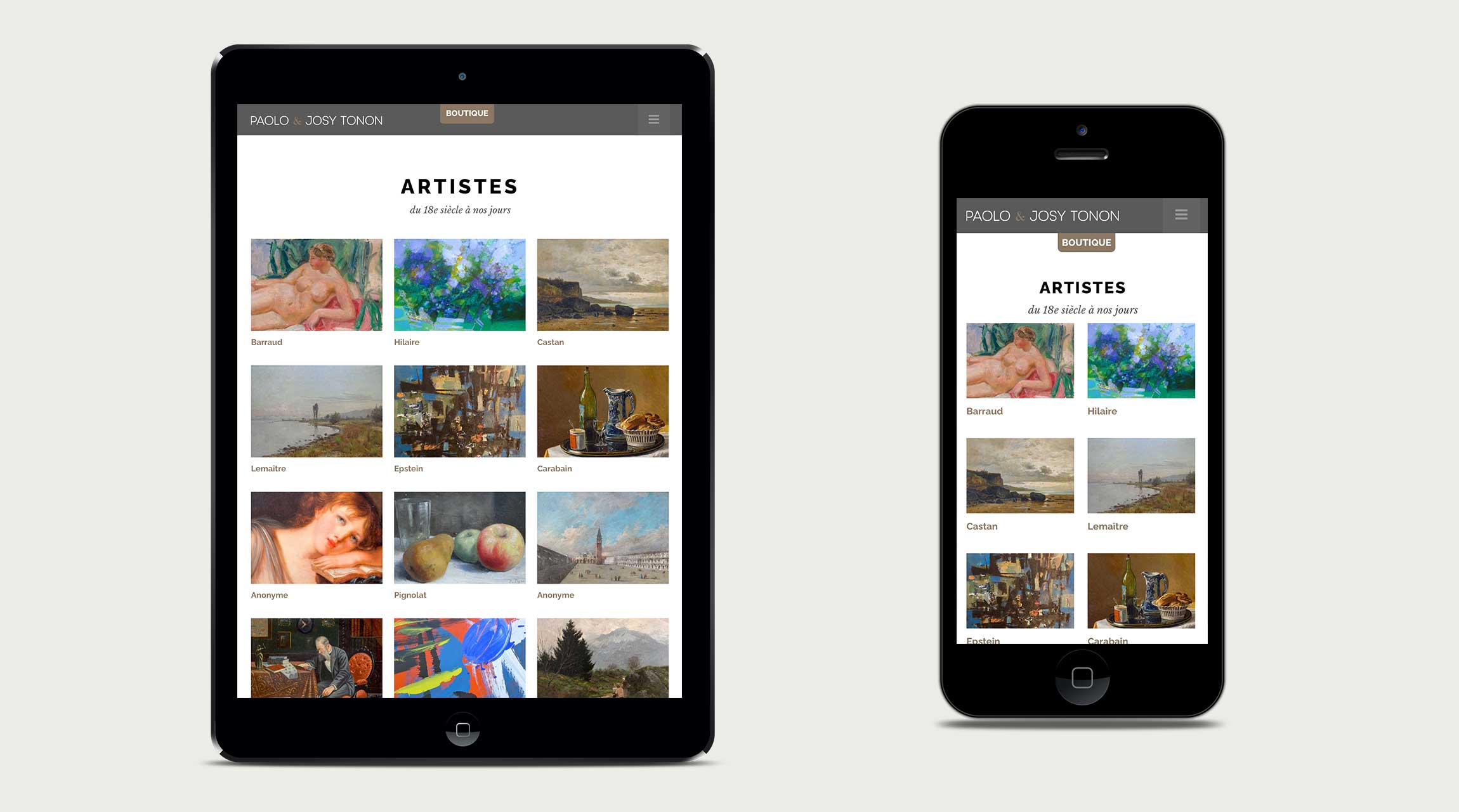 Site Internet pour la galerie Tonon